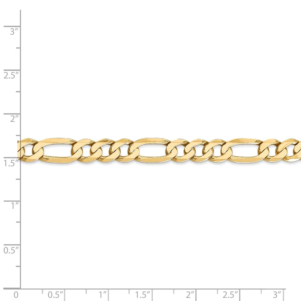 14kt Yellow Gold 7mm Flat Figaro Chain 22 inch Lobster Clasp D98157