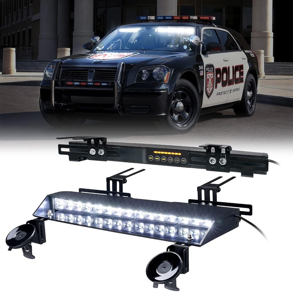 32 LED Dual Visor Strobe Light Bar with Split Deck Brackets & Vacuum Sucker, White/Red C68920