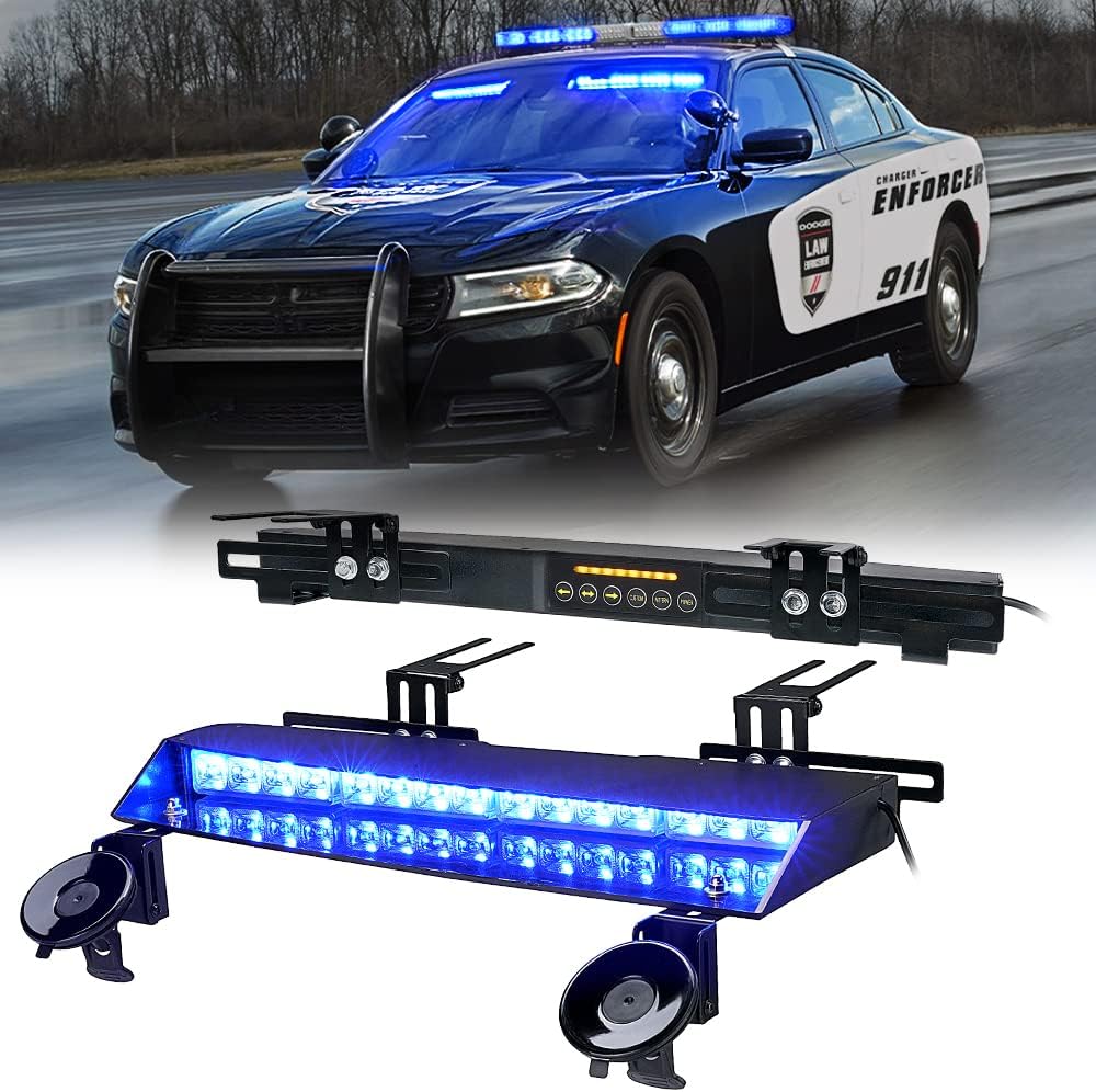 32 LED Dual Visor Strobe Light Bar with Split Deck Brackets & Vacuum Sucker, White/Red C68920