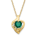 10K Yellow Gold Created Emerald and Diamond Heart Necklace 18" A90453
