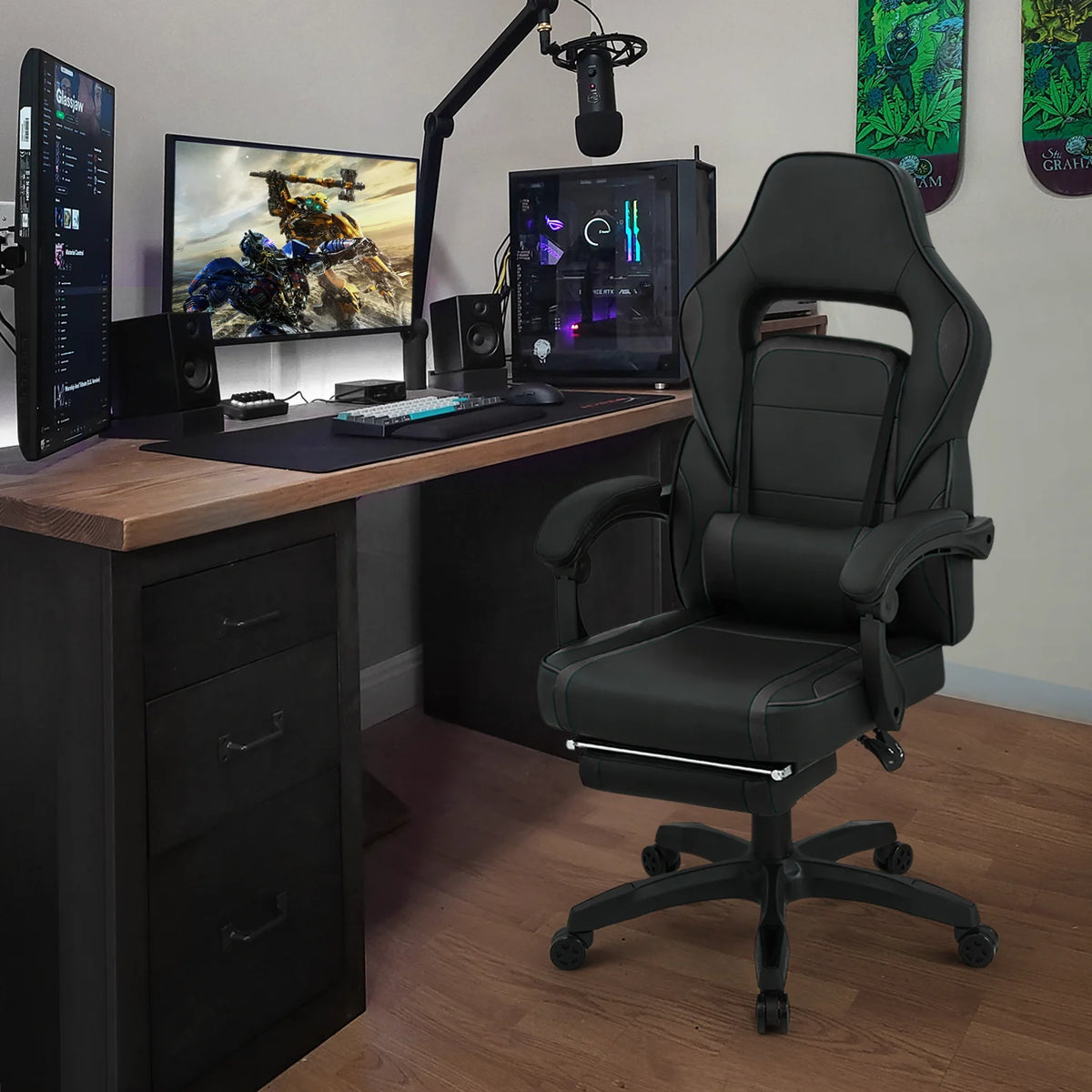 Black Ergonomic Gaming Chair with Detachable Pillow and Lumbar Support Z67169