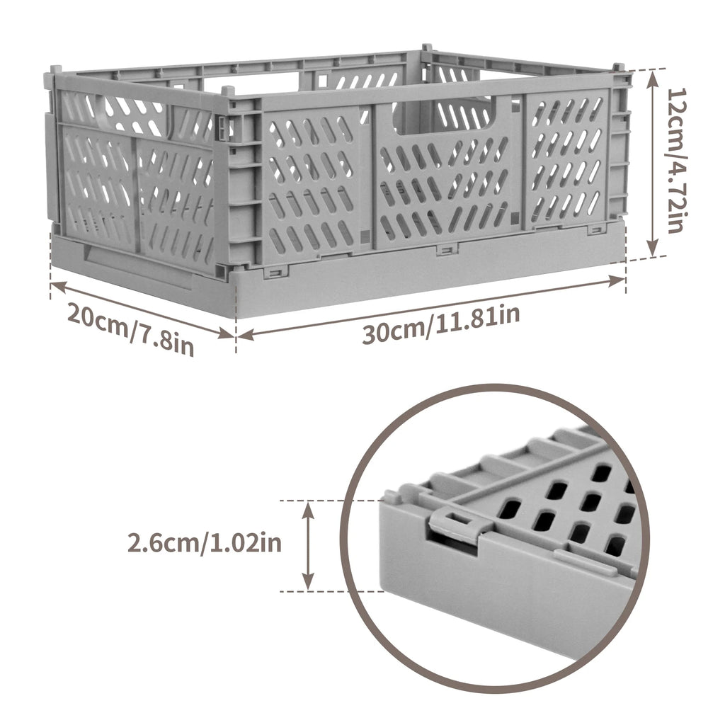 Collapsible Plastic Storage Crates, 6L, Gray, 2 Pack M6941