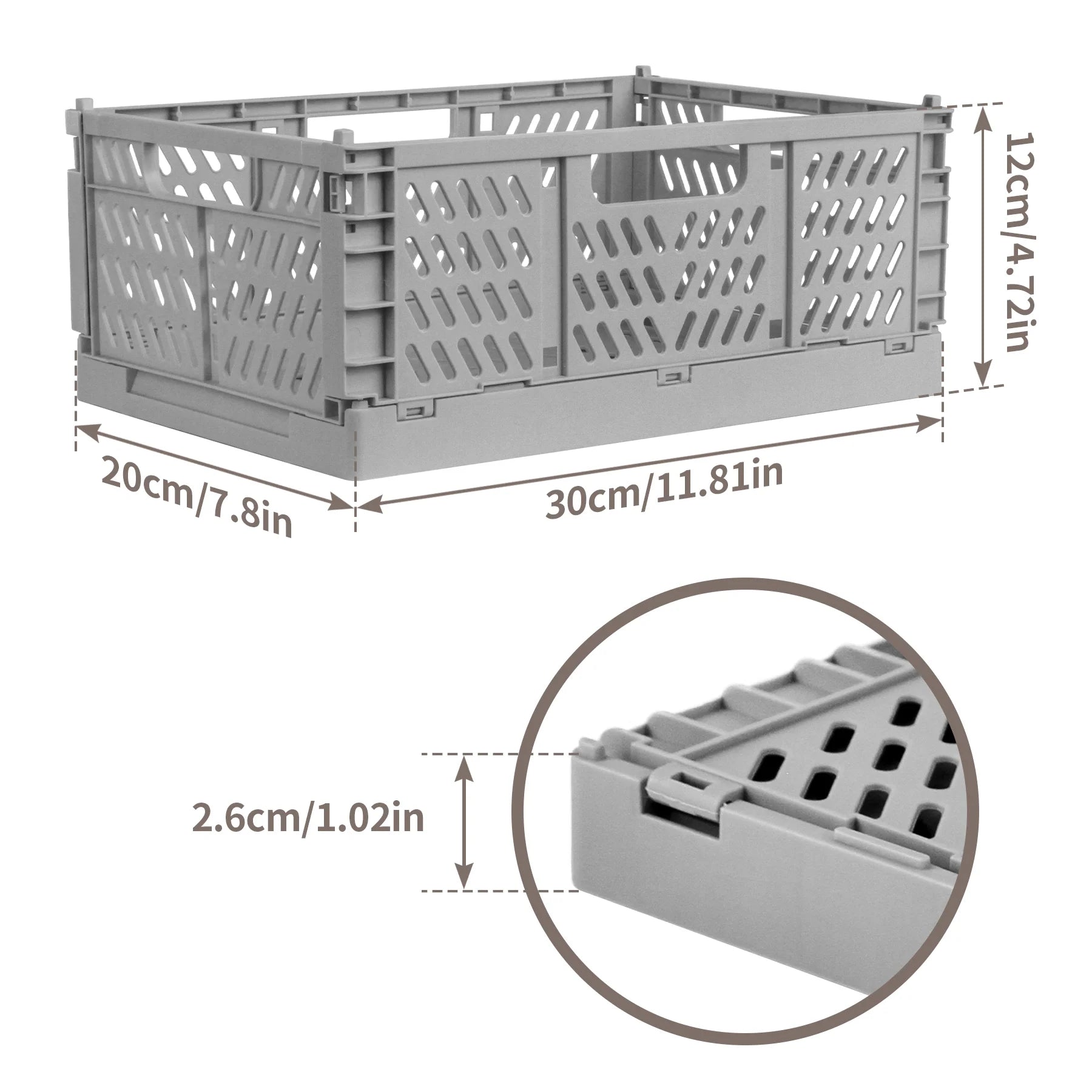 Collapsible Plastic Storage Crates, 6L, Gray, 2 Pack M6941
