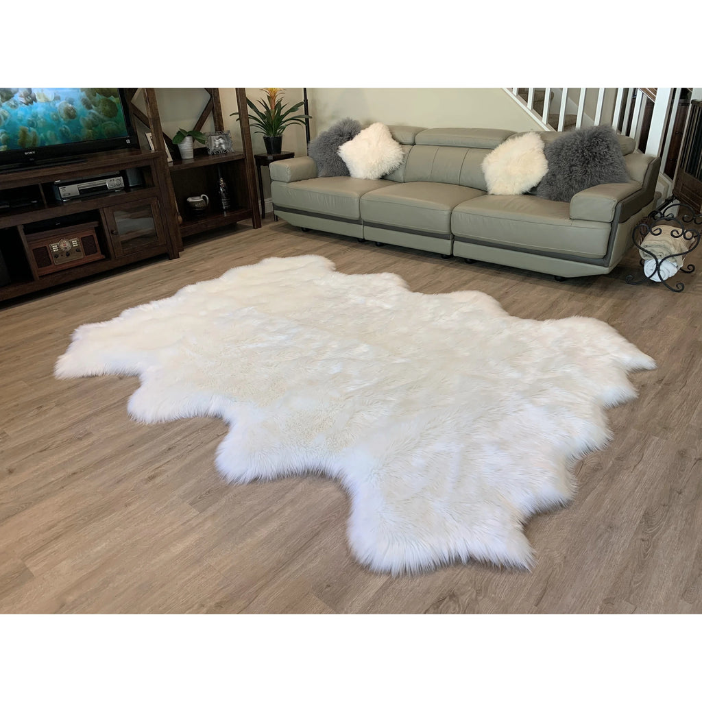 Faux Sheepskin 8-Pelt Plush Shag Area Rug 6' x 8' White L47798