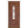 Medina Brass Center Arch Lite Stained Medium Oak Left-Hand Inswing Fiberglass Prehung Door K44643