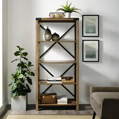 Rustic Oak Wood Media Bookcase C88519