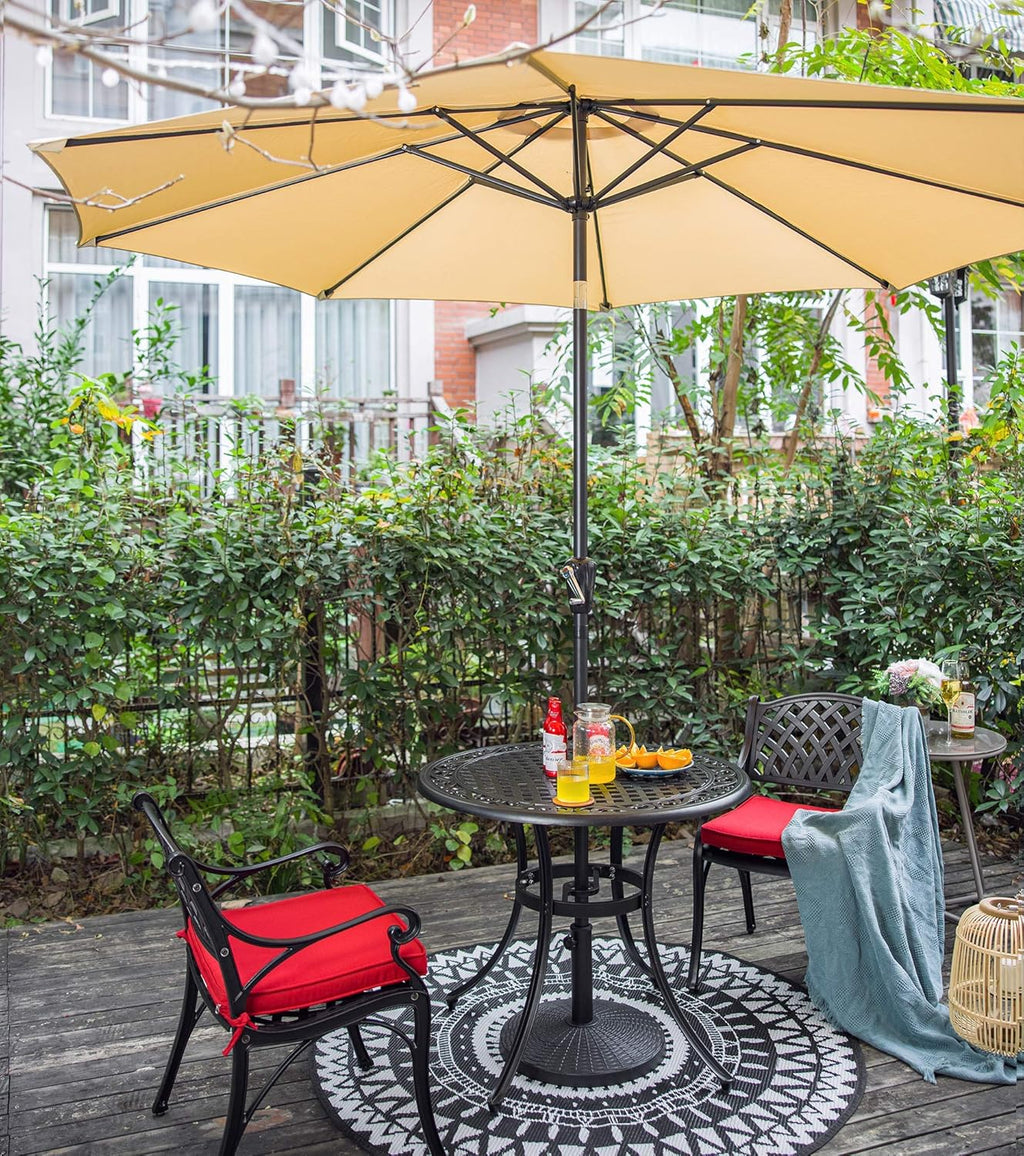 Black Round Cast Aluminum Patio Table with Umbrella Hole Z5647
