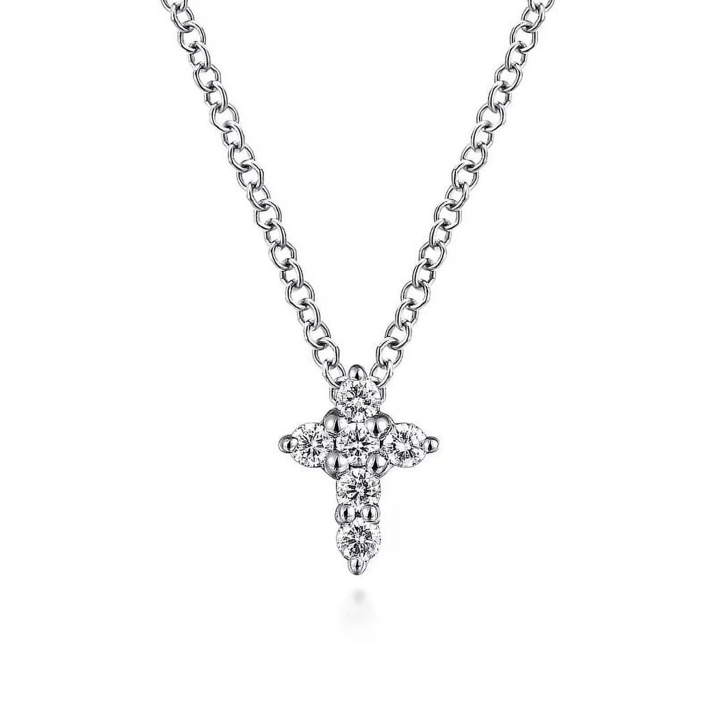 14K White Gold Diamond Cross Pendant Necklace with 18 inches chain X571403