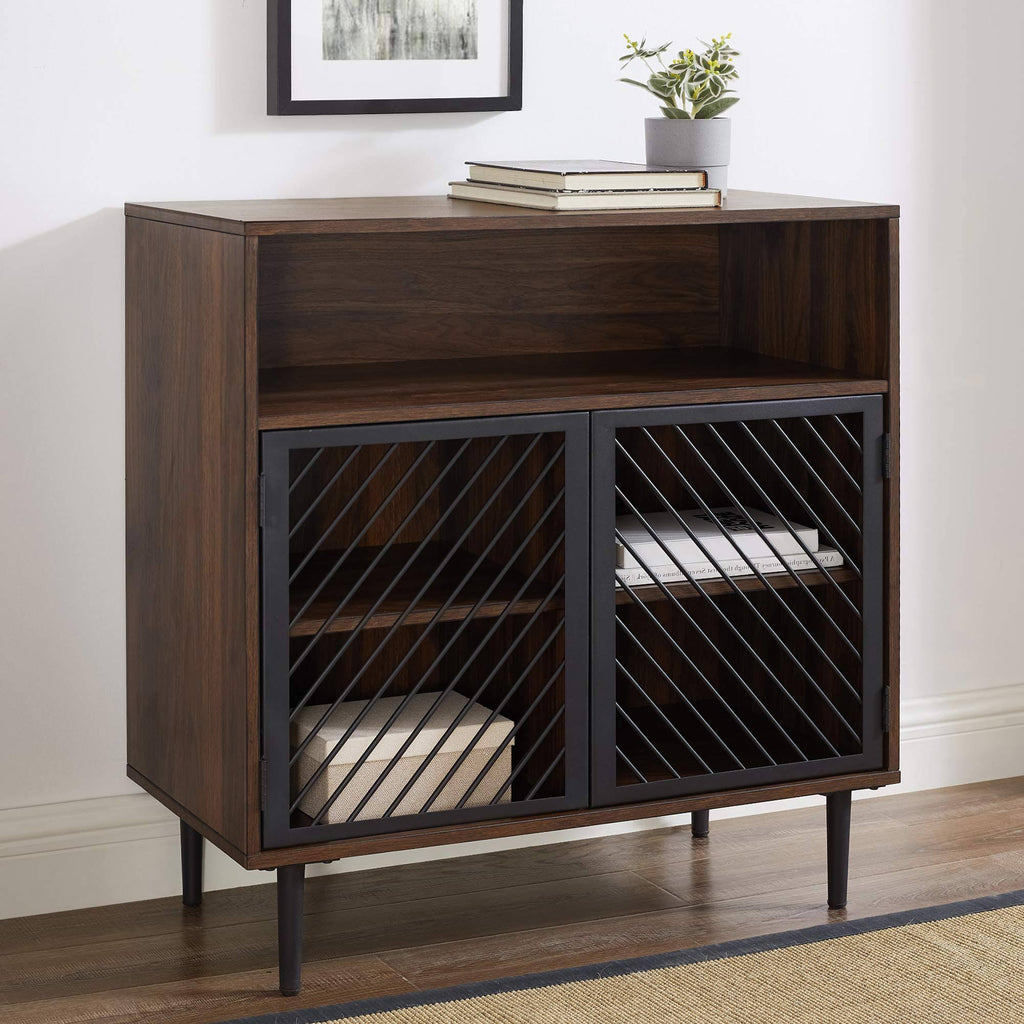 Dark Walnut Metal Door Accent Cabinet Z751