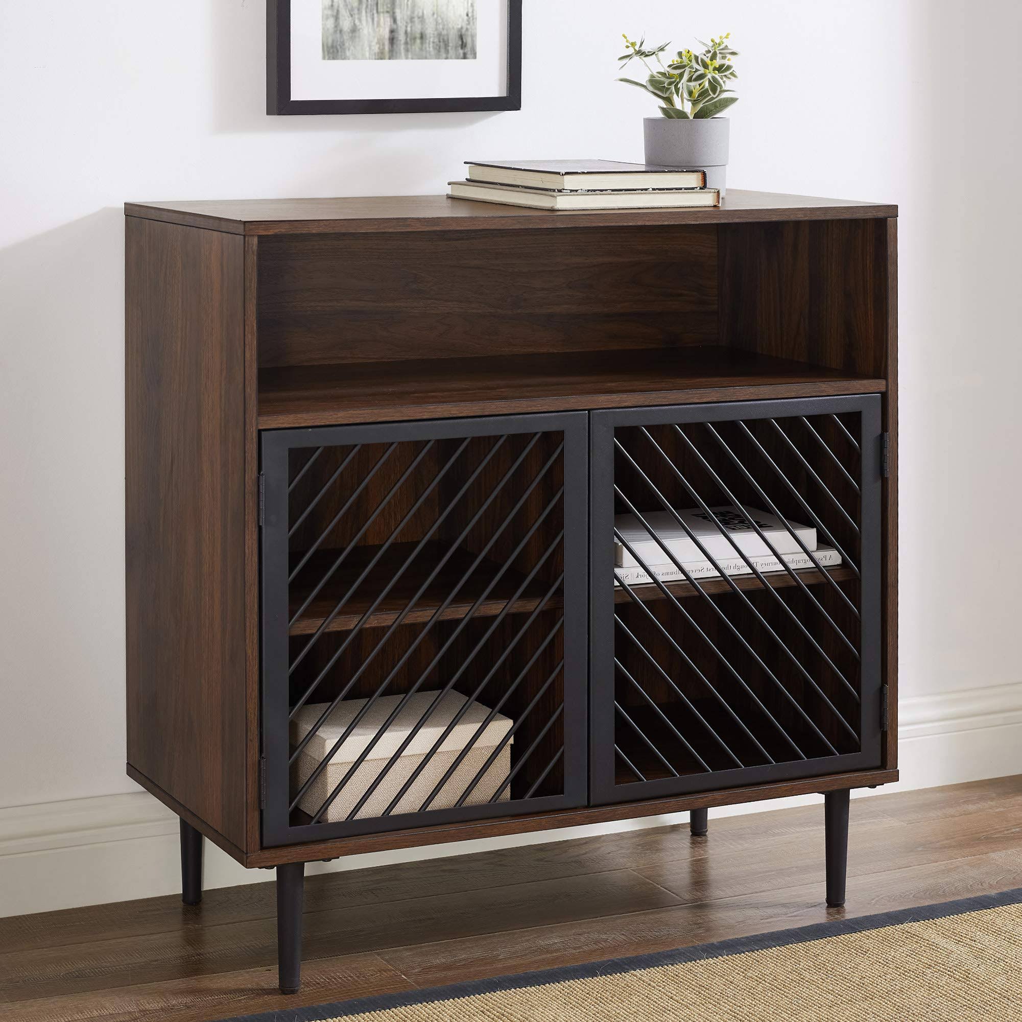 Dark Walnut Metal Door Accent Cabinet Z751