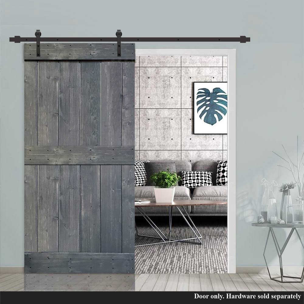 Gray Stained Knotty Pine Wood Interior Sliding Barn Door Slab R837