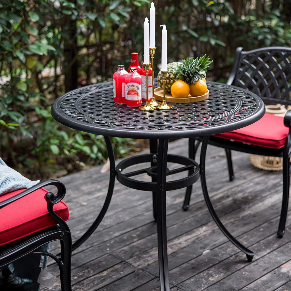 Black Round Cast Aluminum Patio Table with Umbrella Hole Z5647