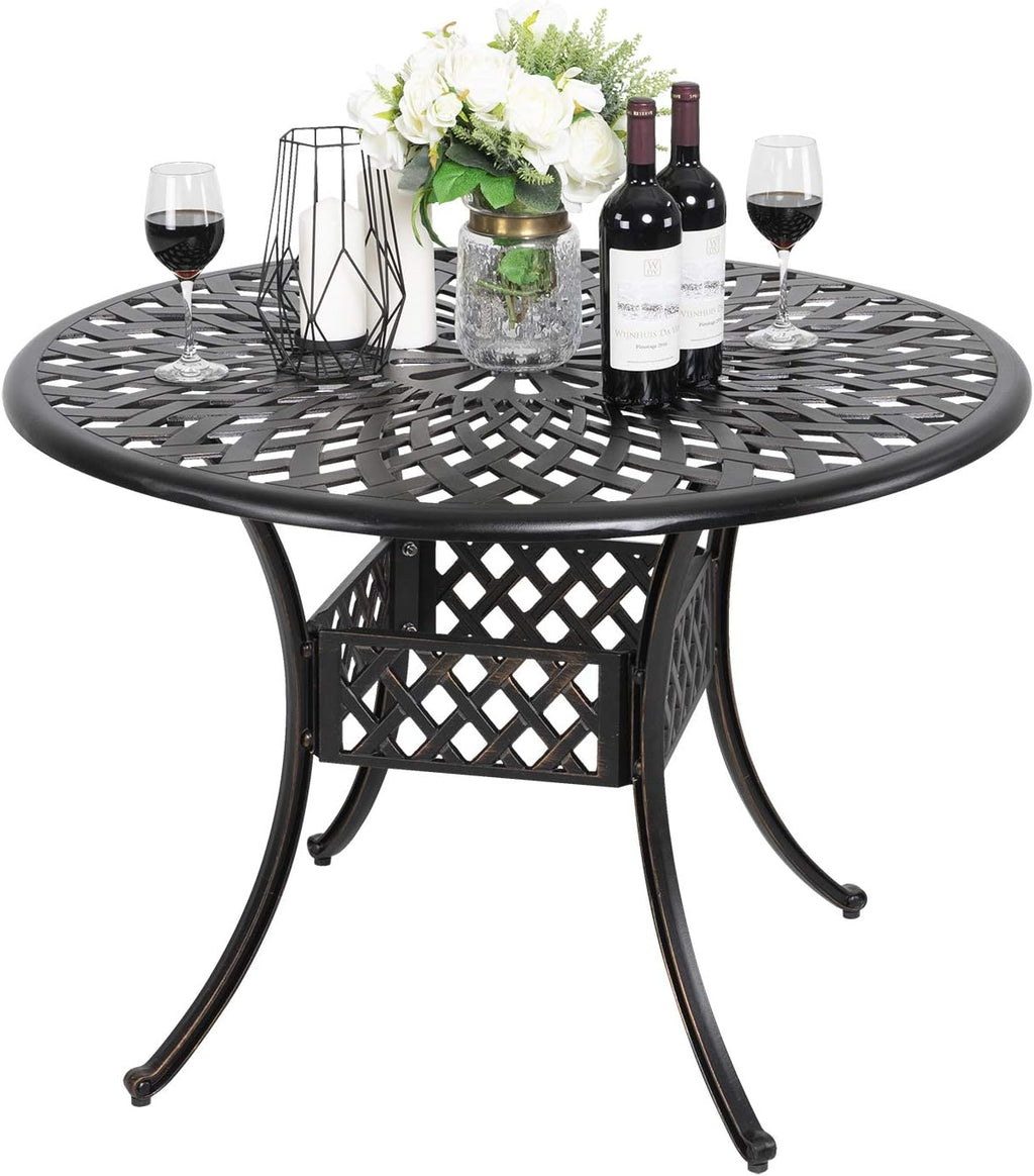 Black Round Cast Aluminum Patio Table with Umbrella Hole Z5647