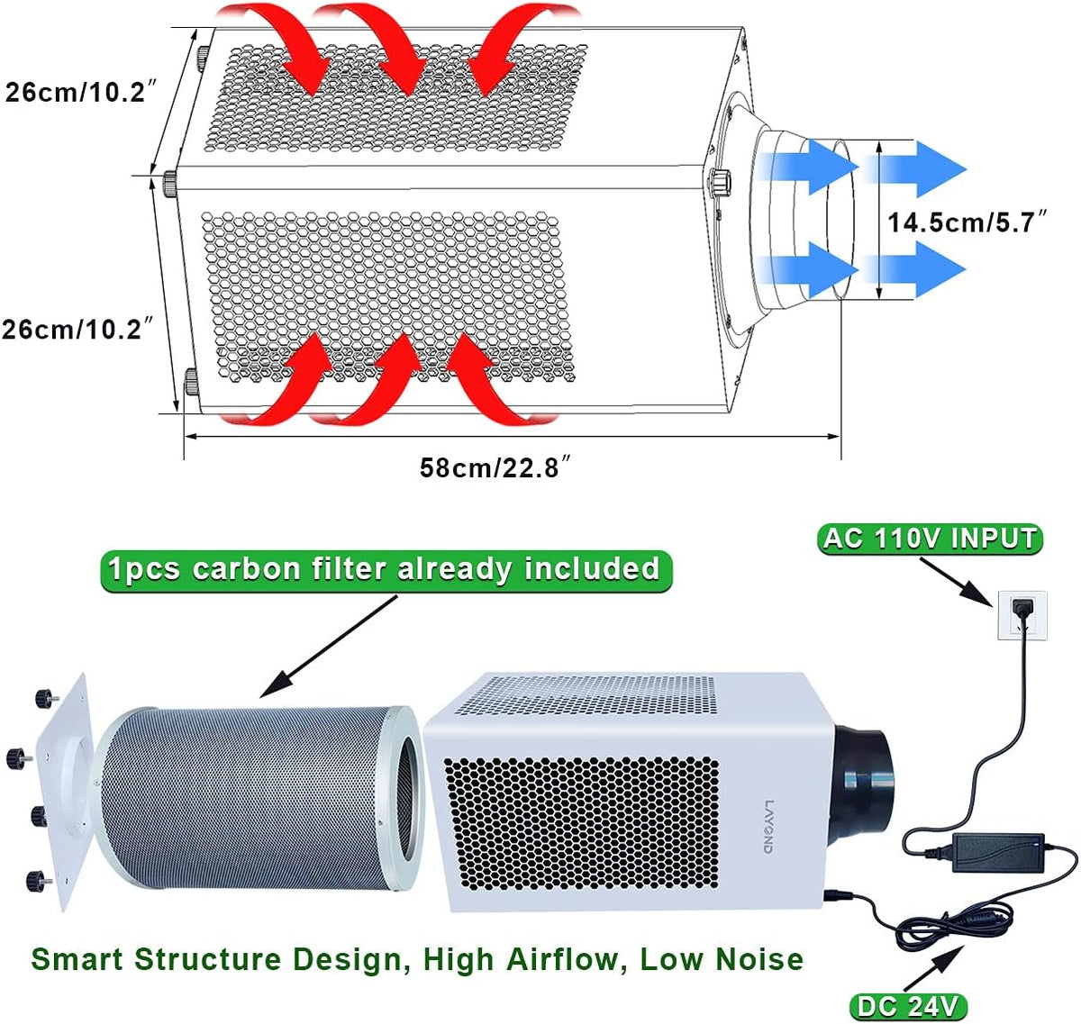 6 Inch Inline Duct Fan with Carbon Filter Exhaust Fan Kit Q996395