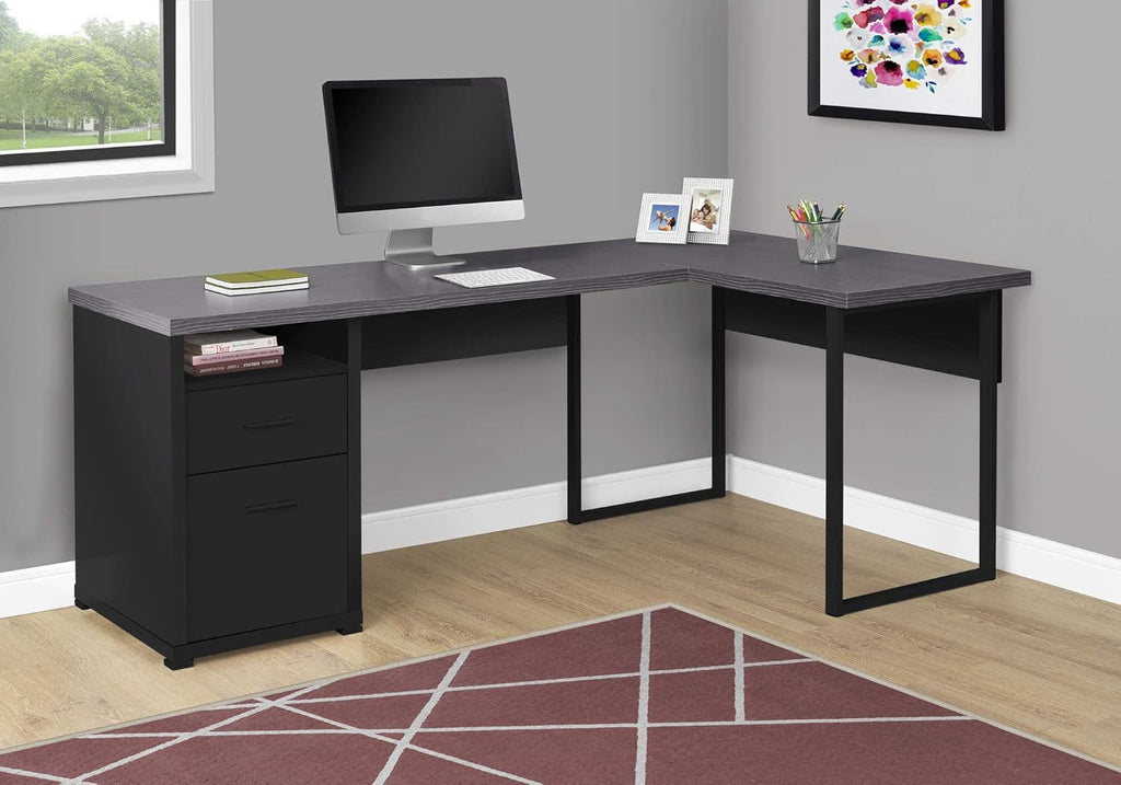80L Dark Taupe L-Shaped Corner Desk with File Cabinet N743
