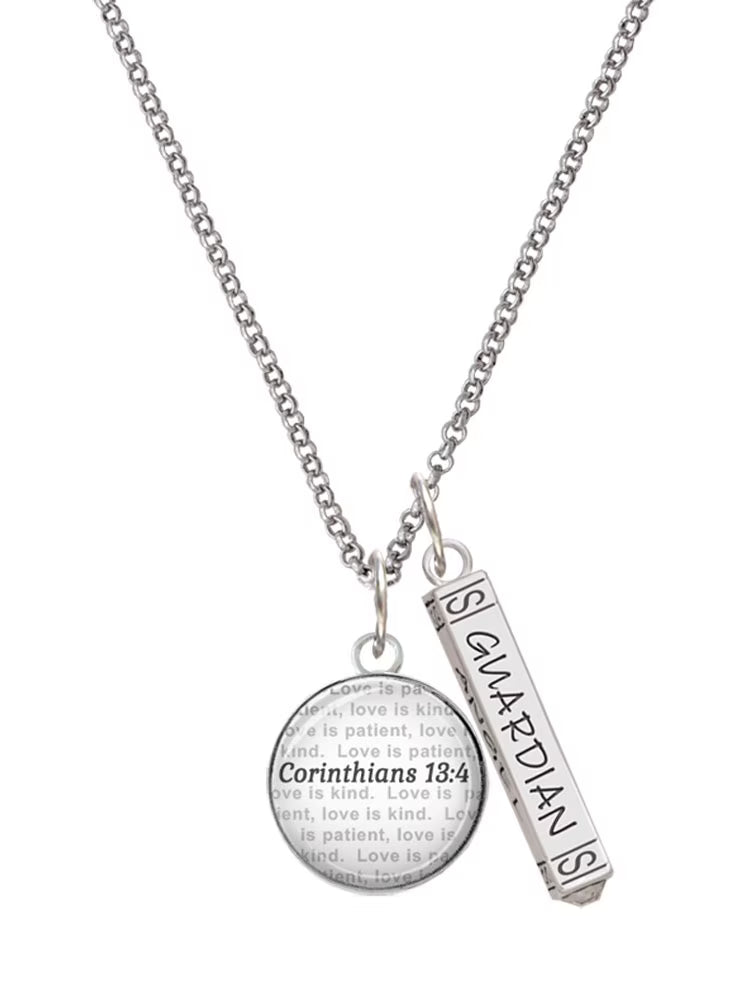 Silvertone Guardian Angel Bar Charm Necklace, 23" G2401