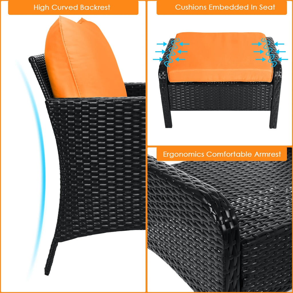 5 Piece Outdoor Rattan Wicker Patio Furniture Set with Ottoman and Coffee Table A465228