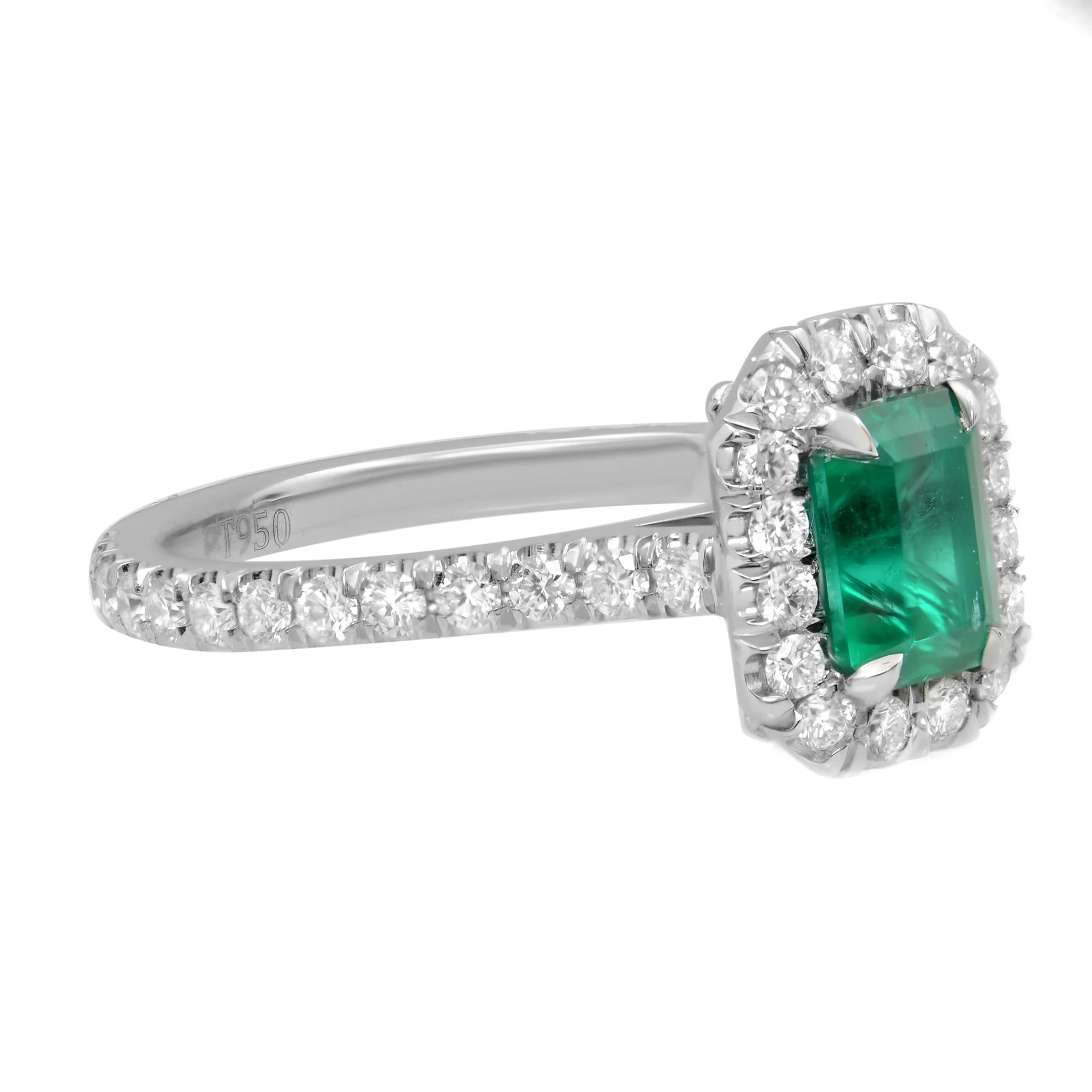 Emerald Diamond Halo Engagement Ring Platinum O41374