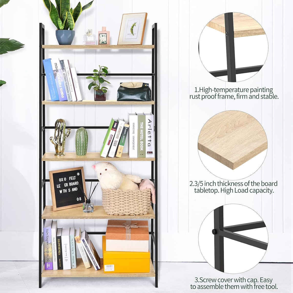 5-Tier Industrial Bookshelf with Metal Frame Y614167