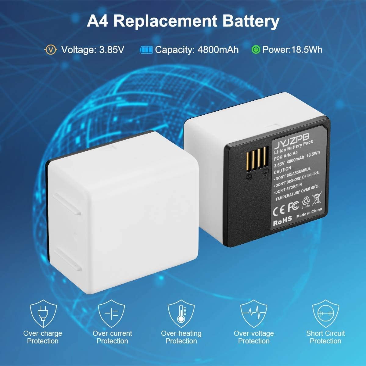 2 Pack 3.85V 4800mAh Replacement Batteries with Dual Battery Charger I89076