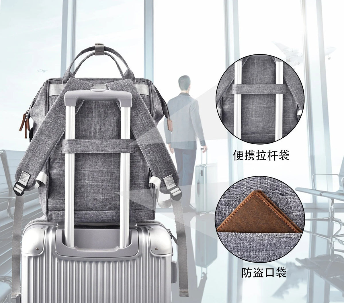 Grey Casual Backpack with USB Charging Port L822119