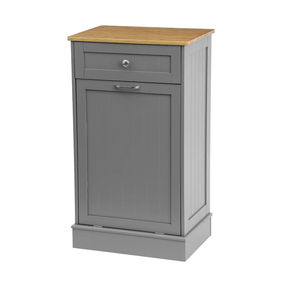 White Wooden Tilt Out Trash Cabinet with Hideaway Drawer and Removable Cutting Board H417170