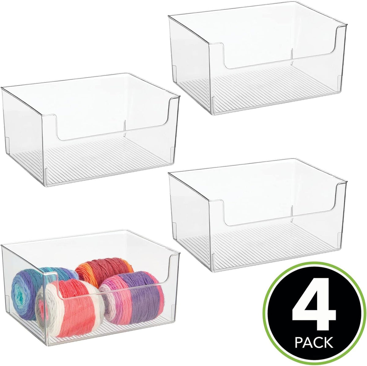 Clear Stackable Open Front Storage Organizer Bin Basket 4 Pack X549