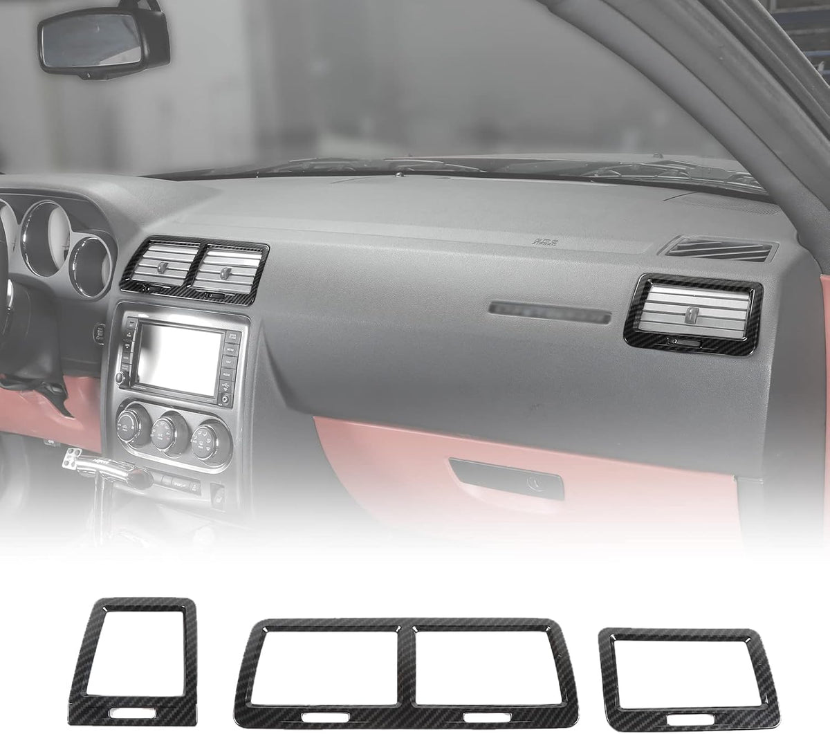 Red Carbon Fiber Grain Center Console Air Condition Outlet Vent Trim Cover J355