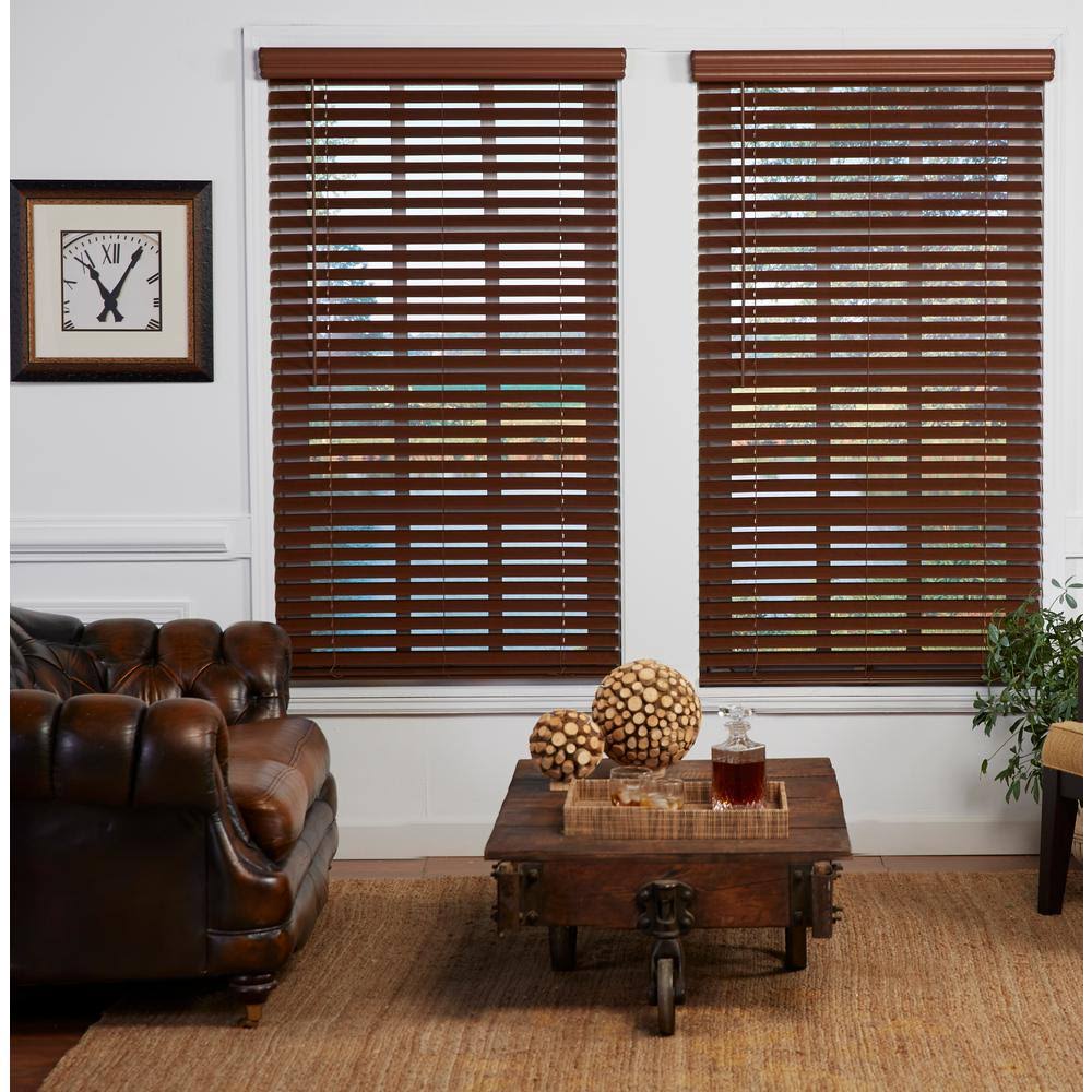 Dark Oak 2 in. Cordless Faux Wood Blind 45.25 in. W x 72 in. L X632329