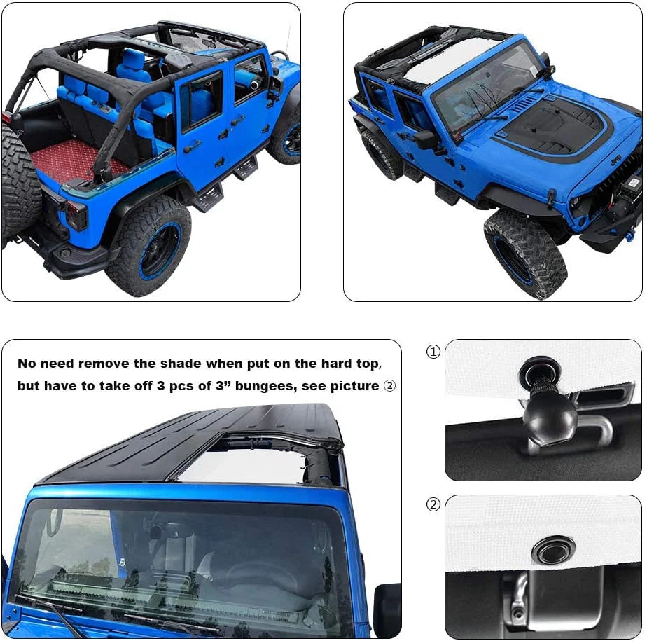 Jeep Wrangler Sunshade 2 Door and 4 Door Front White Mesh Screen Sunshade with Grab Bag Y16293