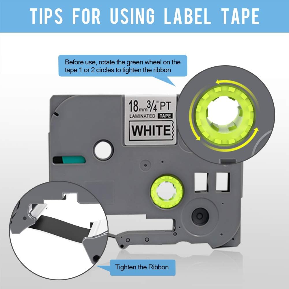 10 Pack Black on White Laminated Label Tape for Brother Ptouch Label Maker M2018