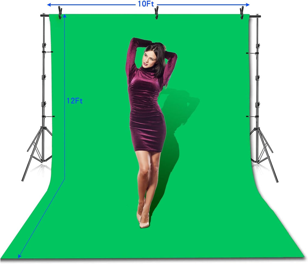 10 x 12ft 100% Cotton Muslin Green Screen Backdrop with Stand Kit F67257