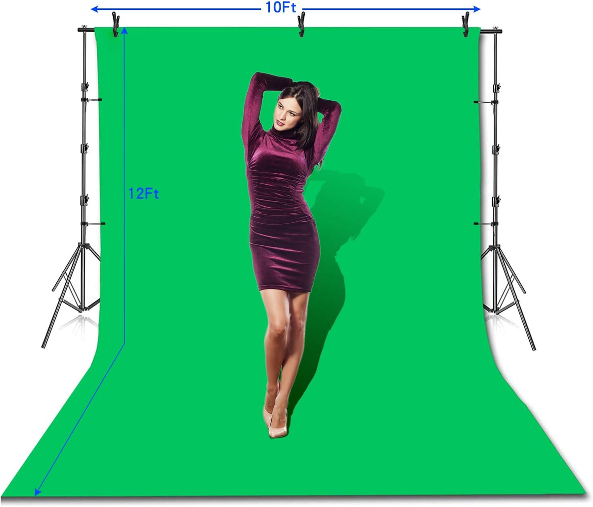 10 x 12ft 100% Cotton Muslin Green Screen Backdrop with Stand Kit F67257