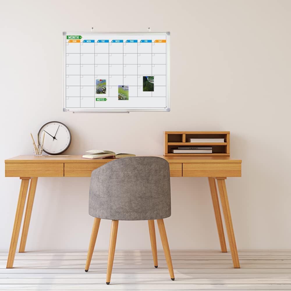 White Board Calendar Monthly 24 x 18 Wall-Mounted Aluminum Framed K5791