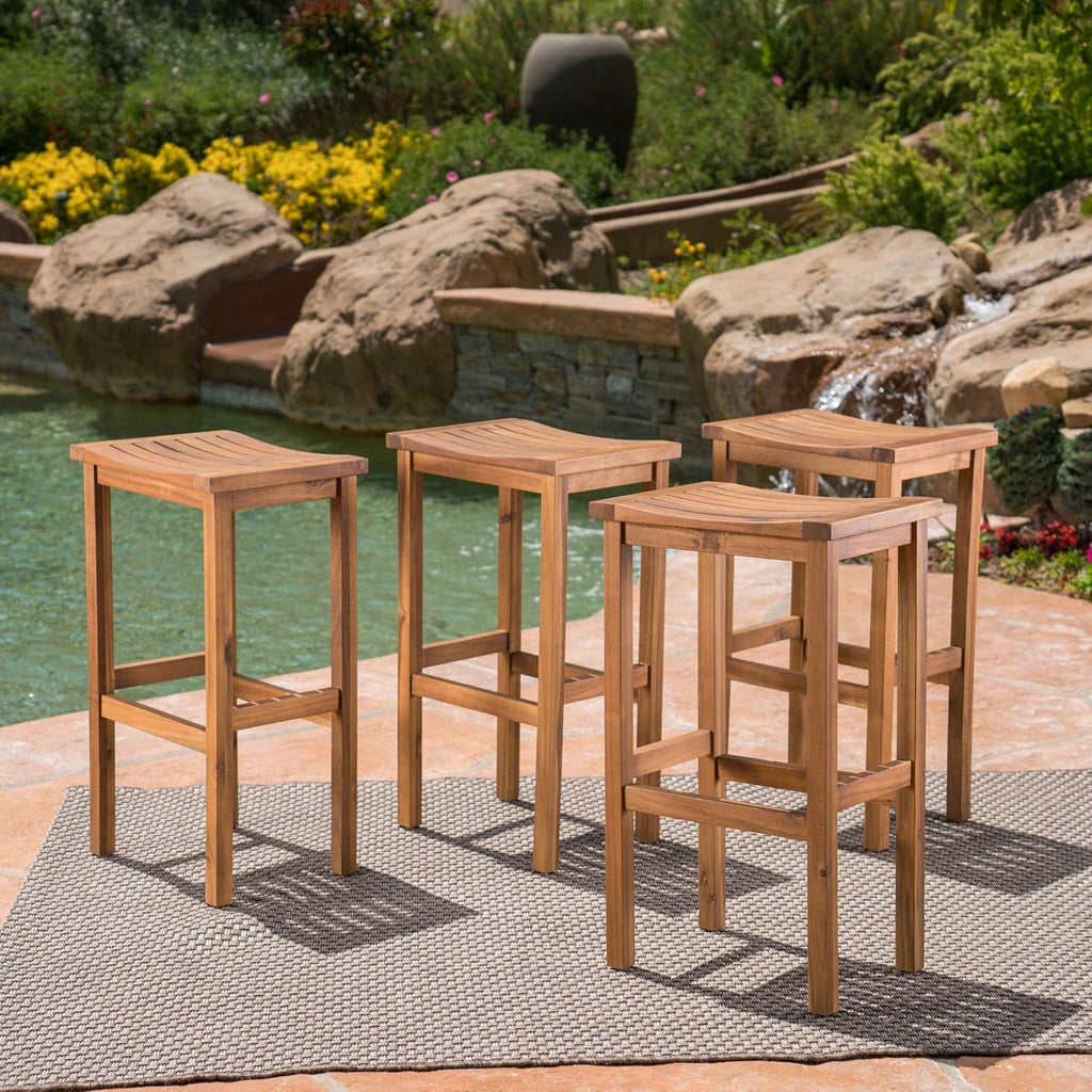 Natural Stained Acacia Wood Barstools, 4-Pcs Set V405