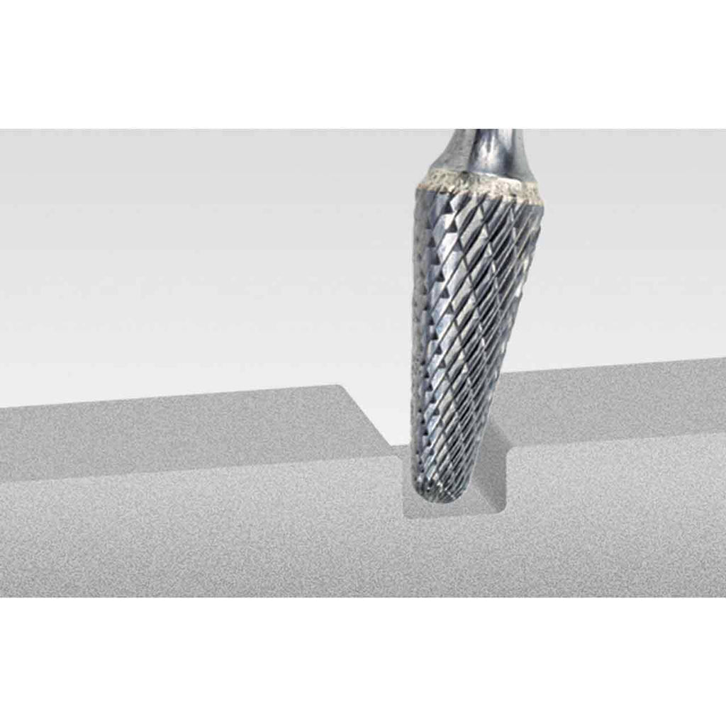 Tungsten Carbide Cone Burs, 1/4x22 Shank Diameter, 3/8x22 Diameter x 1-1/4x22 Length, SL-3 USCTI Type X30453