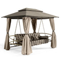 3 Person Double Top Outdoor Patio Gazebo Swing with Netting & Curtain I8316