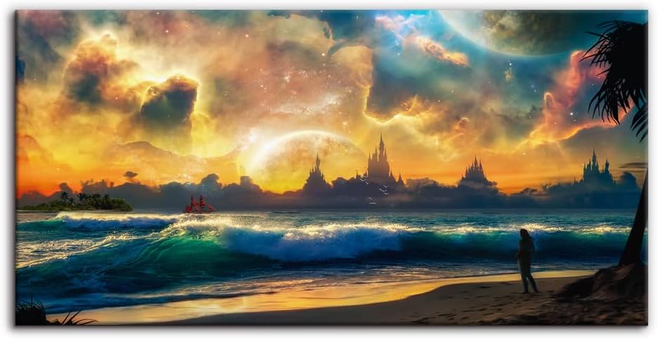 Blue Sea Sailboat Canvas Wall Art 30x20 W151444