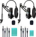 2-Pack Cardioid Condenser Microphone Kit with Scissor Arm Mic Stand, Shock Mount and Gooseneck Pop Filter I197