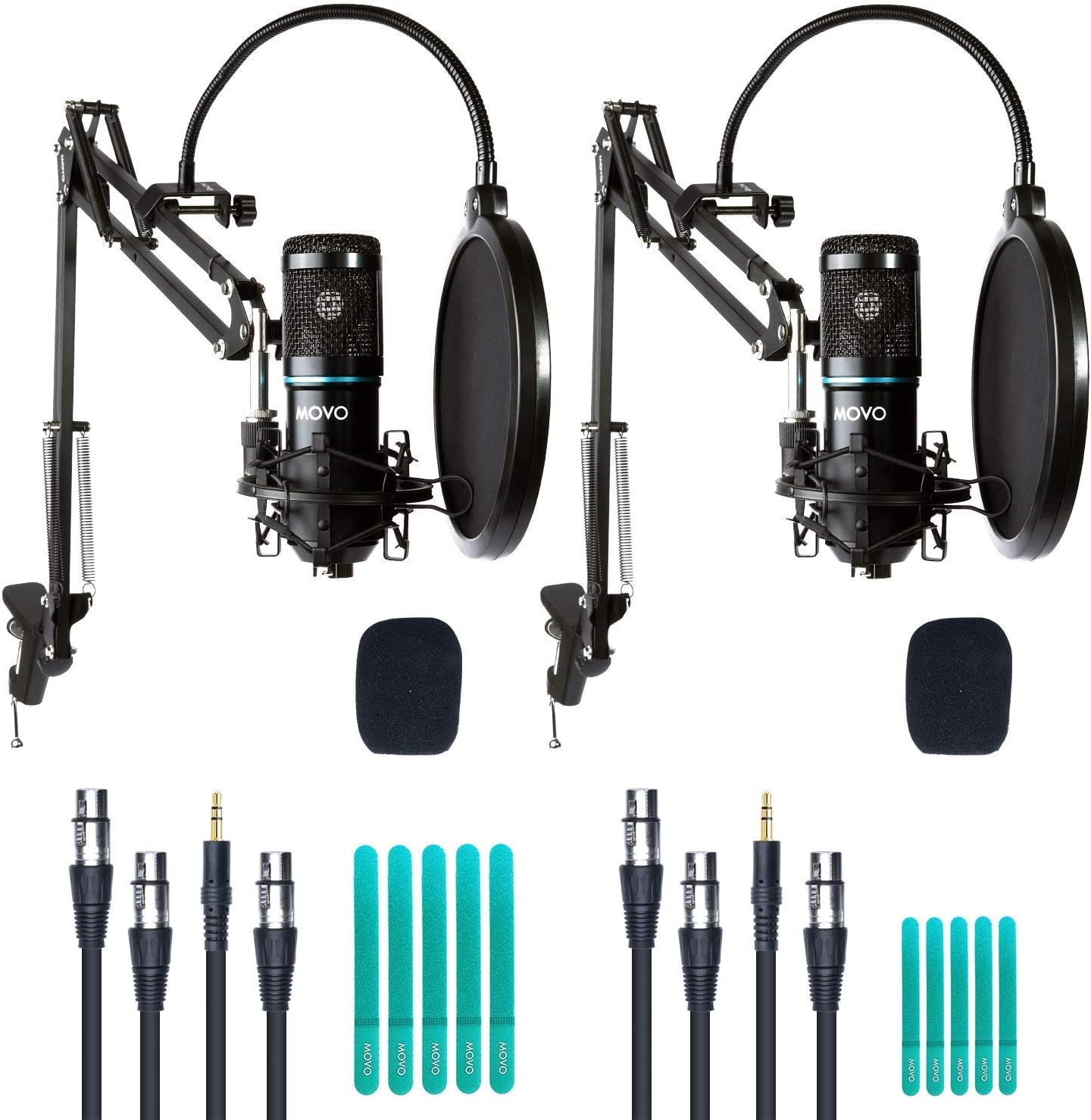 2-Pack Cardioid Condenser Microphone Kit with Scissor Arm Mic Stand, Shock Mount and Gooseneck Pop Filter I197