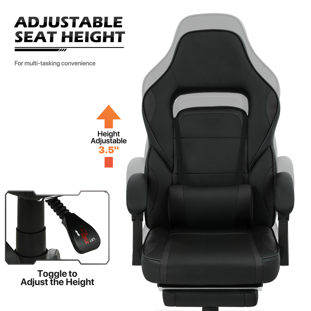 Black Ergonomic Gaming Chair with Detachable Pillow and Lumbar Support Z67169