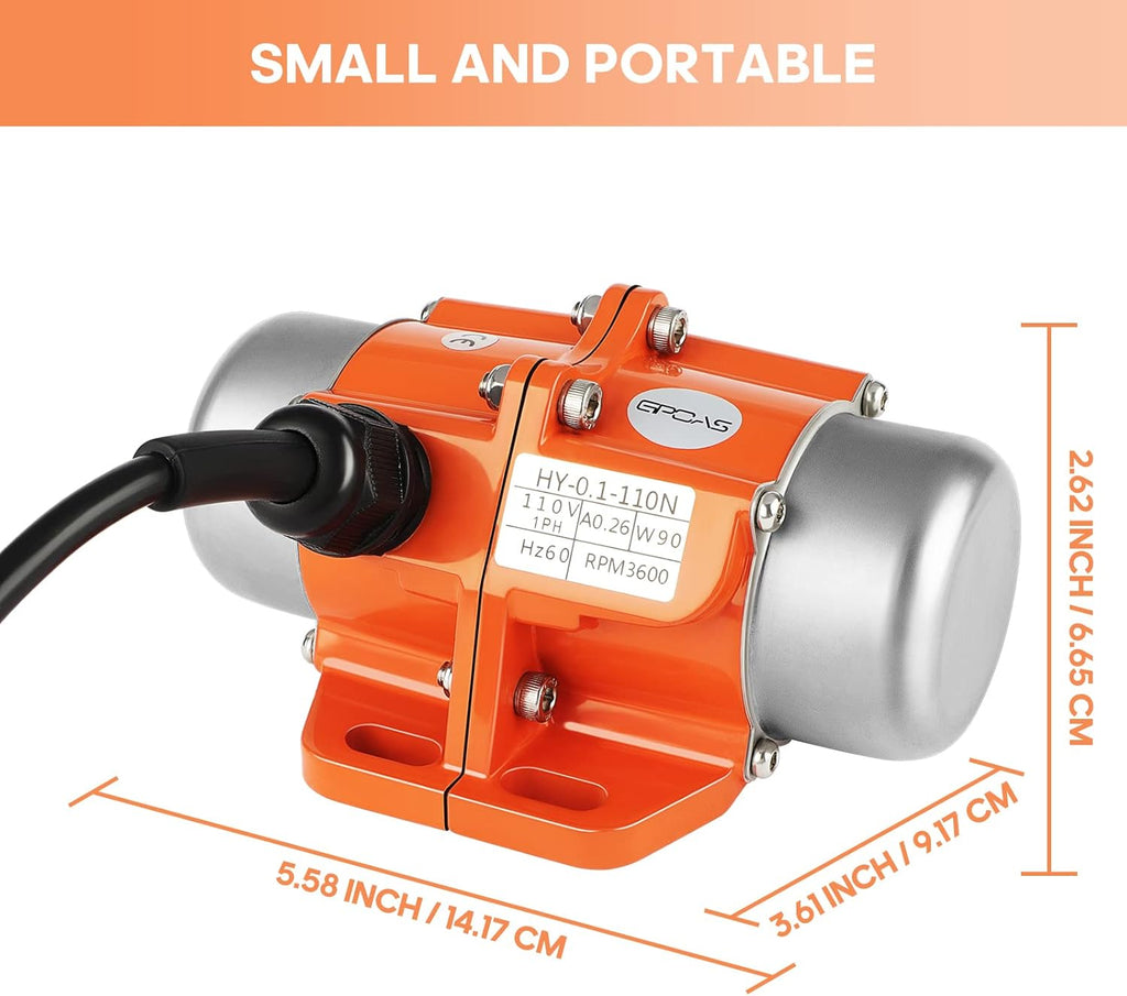40W Concrete Vibrator Vibration Motor Single Phase AC 110V 3600RPM Aluminum Alloy Case Electric Asynchronous Vibrating Vibrators for Shaker Table N9414