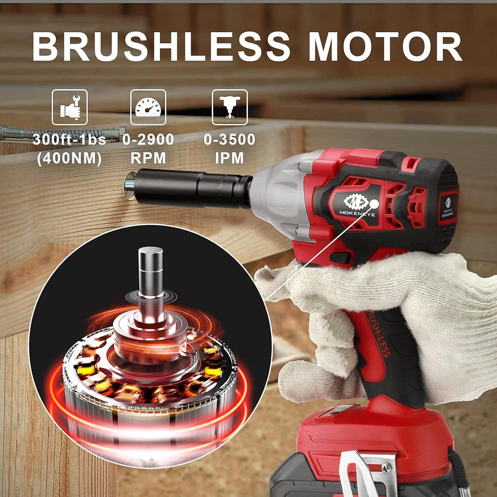 20V Cordless Brushless Impact Wrench with 4.0 Ah Battery, 300 Ft-lbs Torque, 1/2 Inch U91720