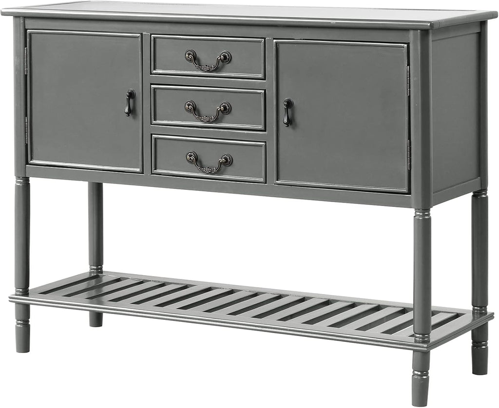 Navy Blue Solid Wood Console Table with 3 Drawers, 2 Cabinet, 1 Shelf B566648