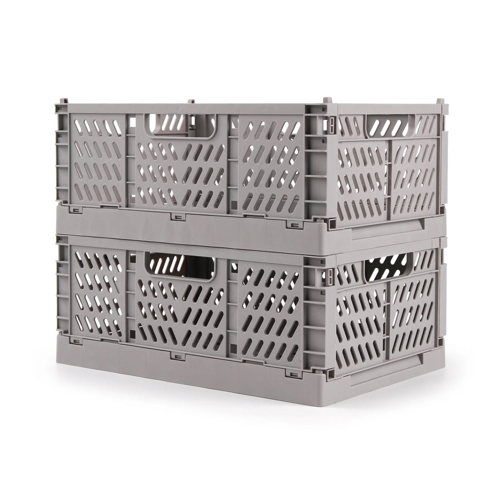 Collapsible Plastic Storage Crates, 6L, Gray, 2 Pack M6941