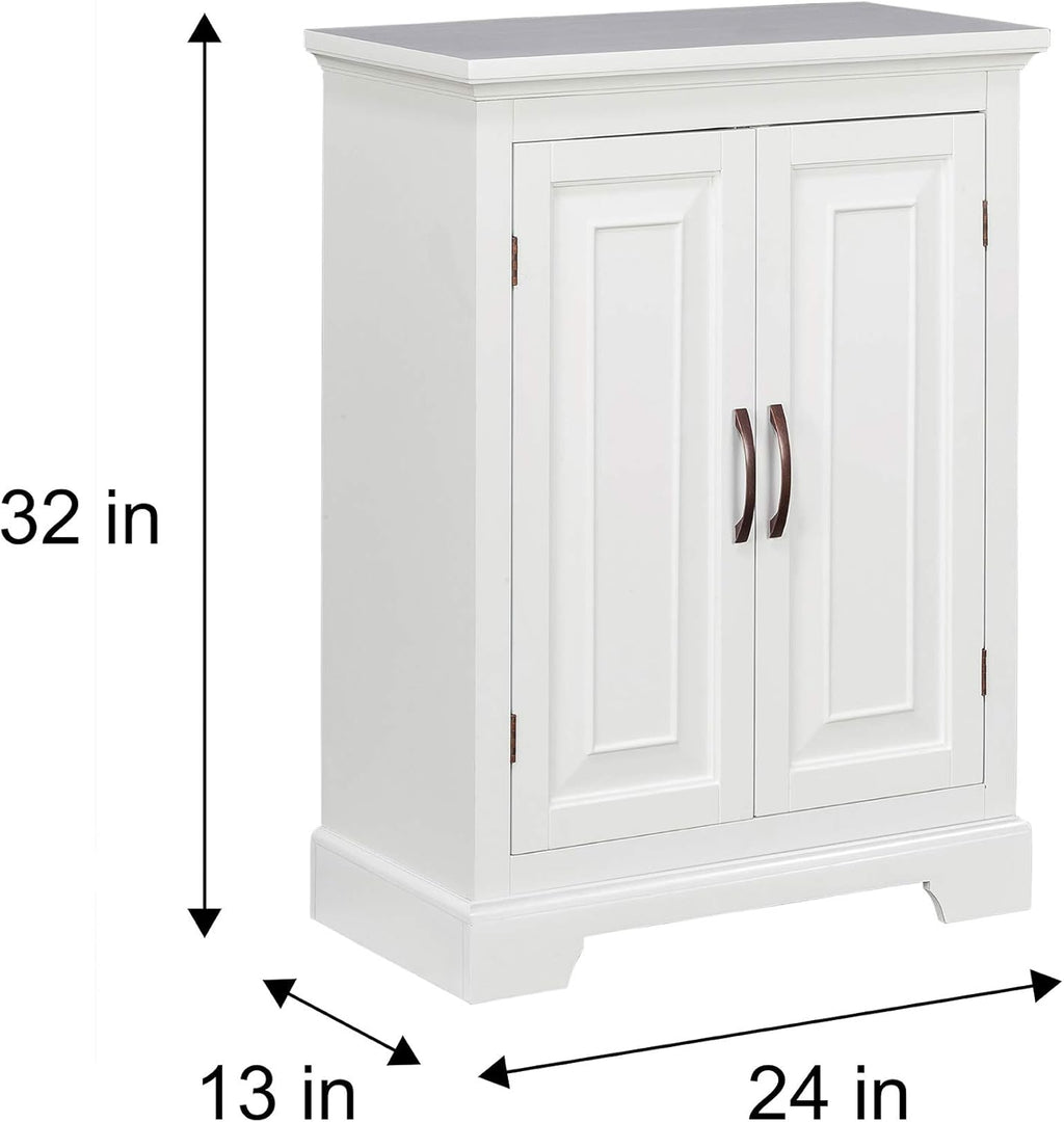White Freestanding Floor Cabinet with 2 Doors 2 Adjustable Inner Shelves P164128