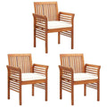 3 Pcs Solid Acacia Wood Garden Dining Chairs with Cushions A40683