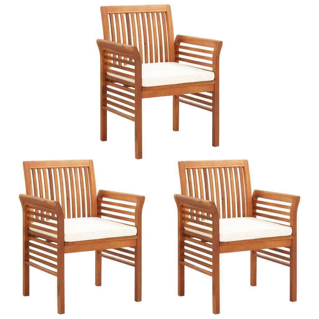 3 Pcs Solid Acacia Wood Garden Dining Chairs with Cushions A40683