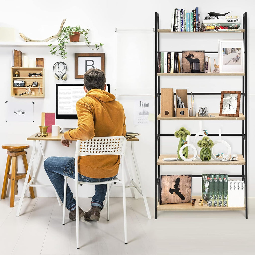 5-Tier Industrial Bookshelf with Metal Frame Y614167