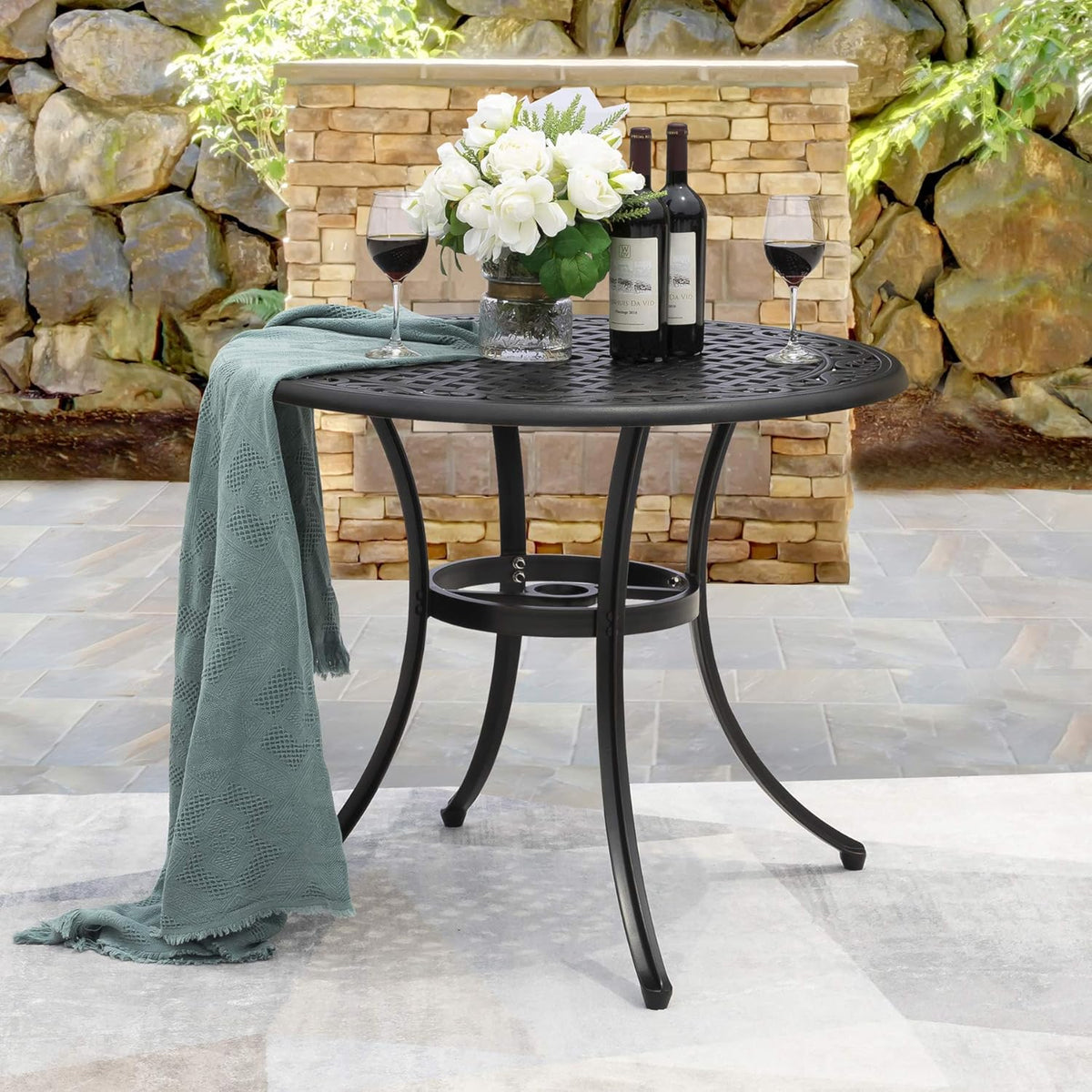 Black Round Cast Aluminum Patio Table with Umbrella Hole Z5647